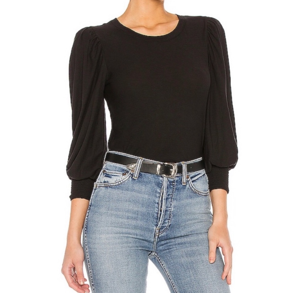 Nation LTD Loren Smocked Peasant Tee Gray